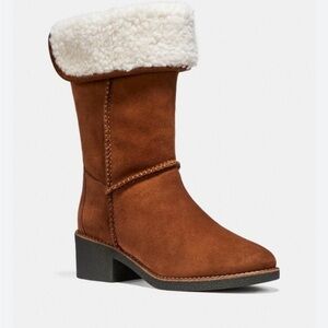 Coach Turnlock Faux Shearling Boots